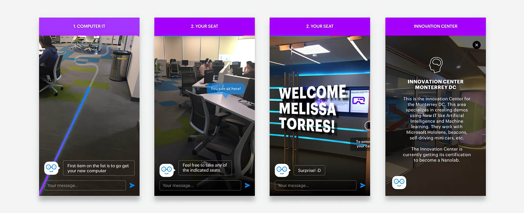 AR navigation guiding a new employee through the office