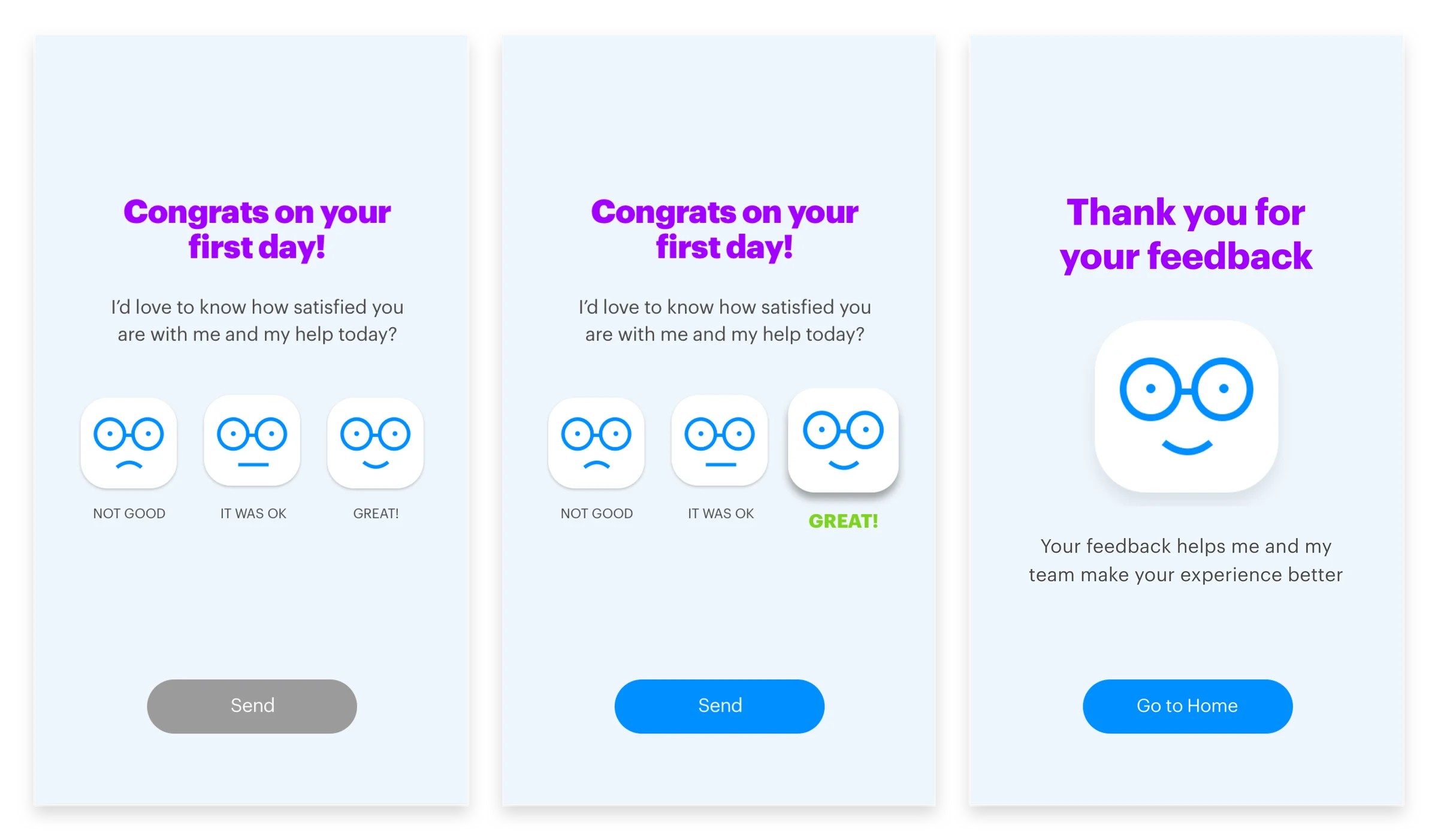 NewBe satisfaction survey screens