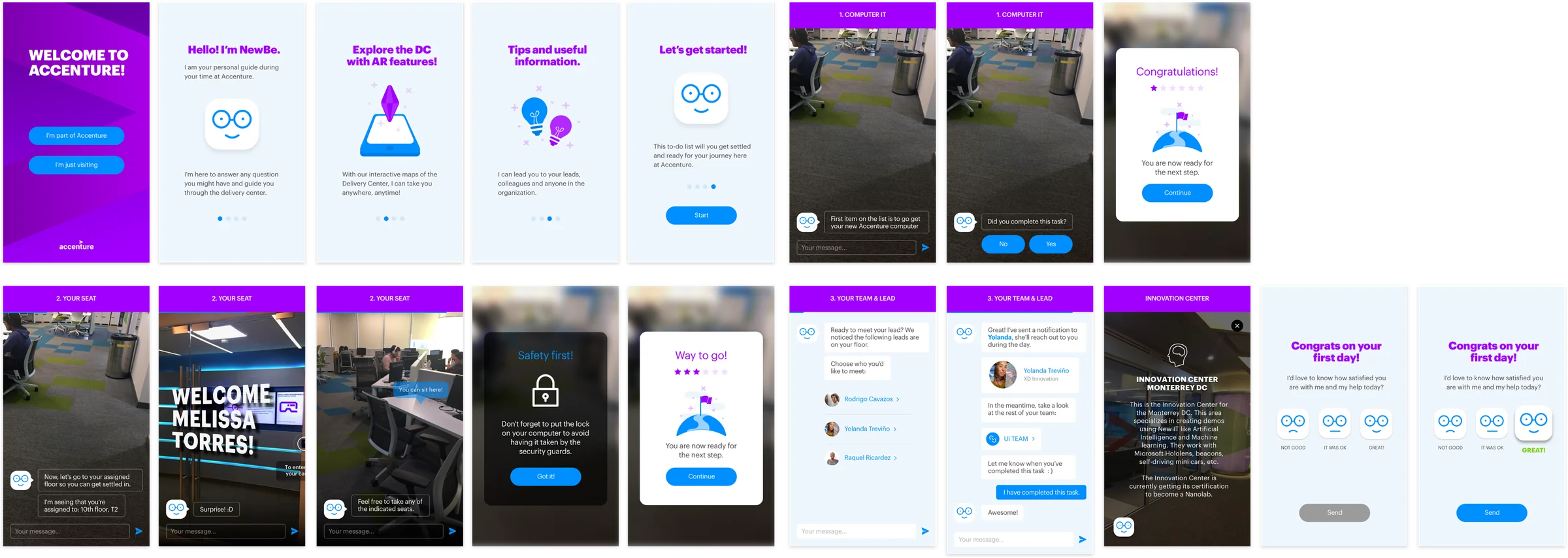 NewBe interface screens