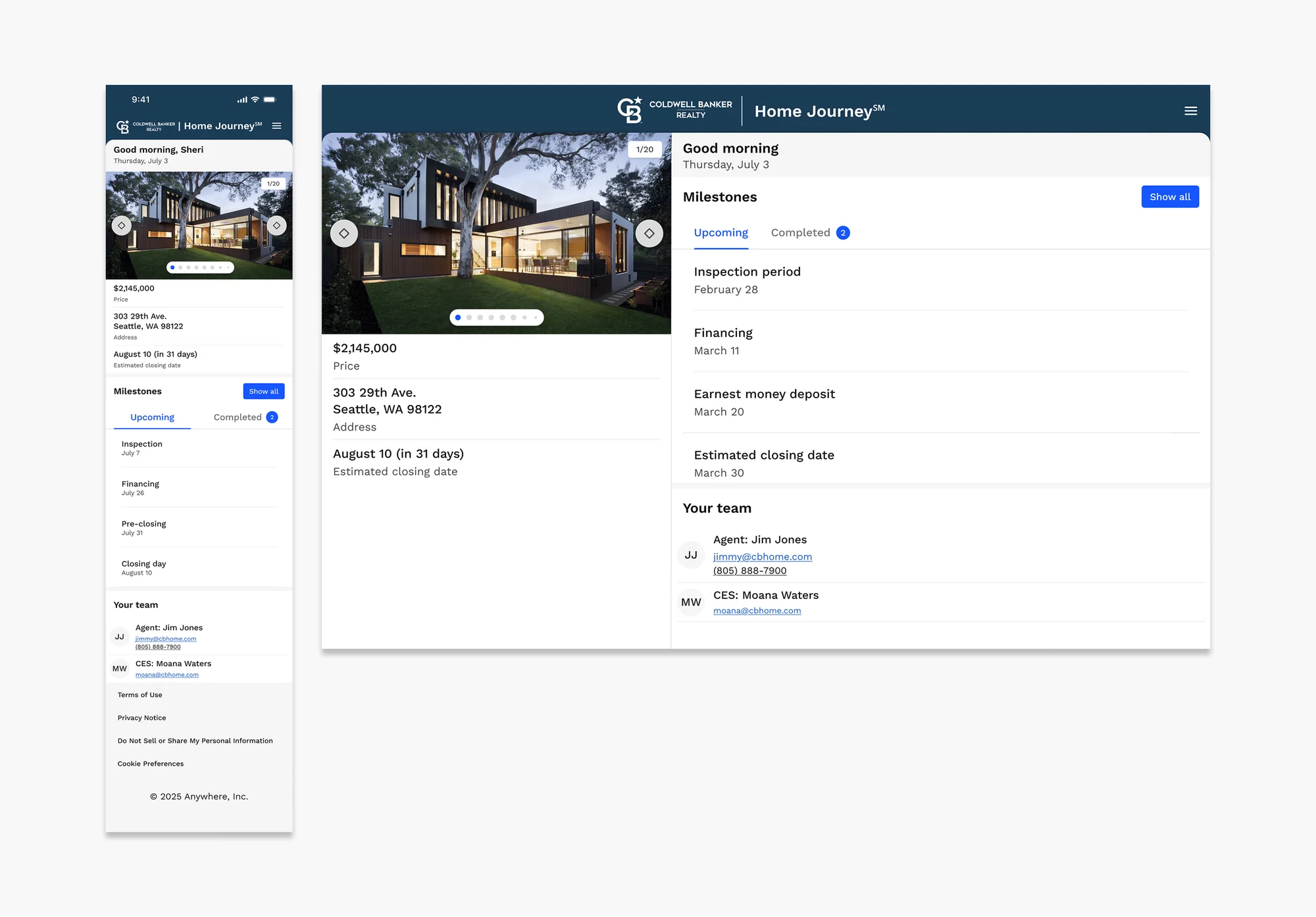 Homejourney mocks built from the concept