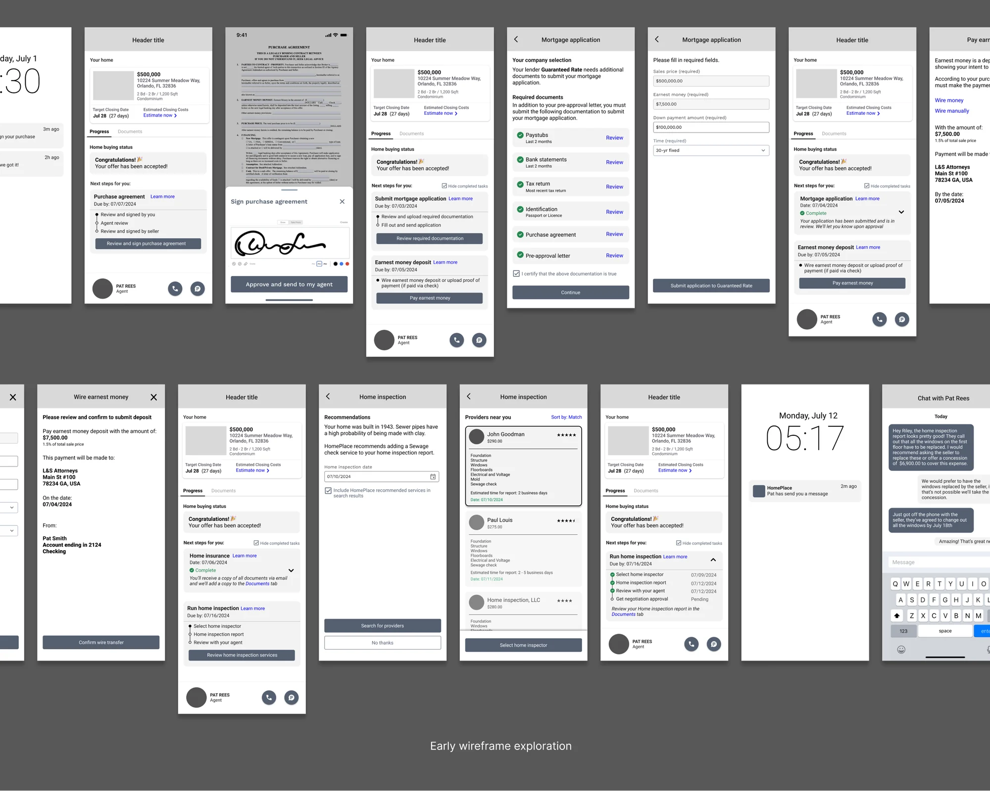 Low-fidelity wireframes of the closing experience
