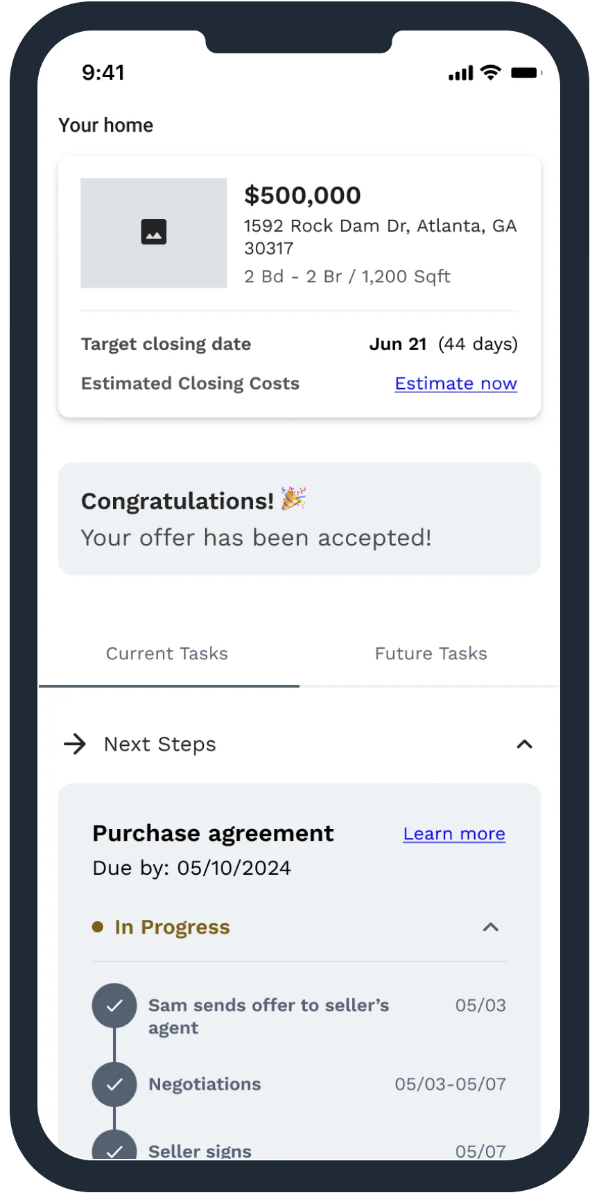 Estately home-buying app on mobile