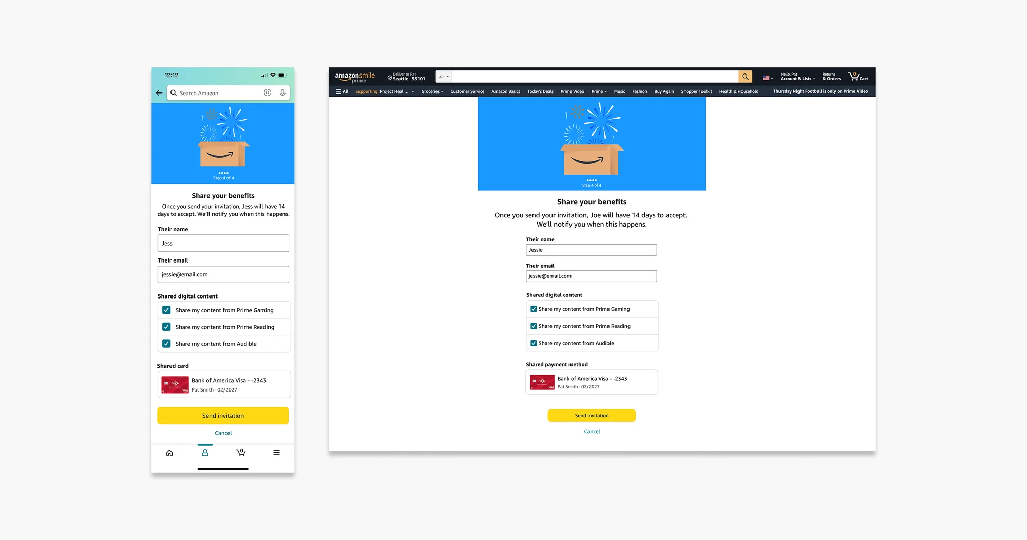 Confirmation screen before sending an invite