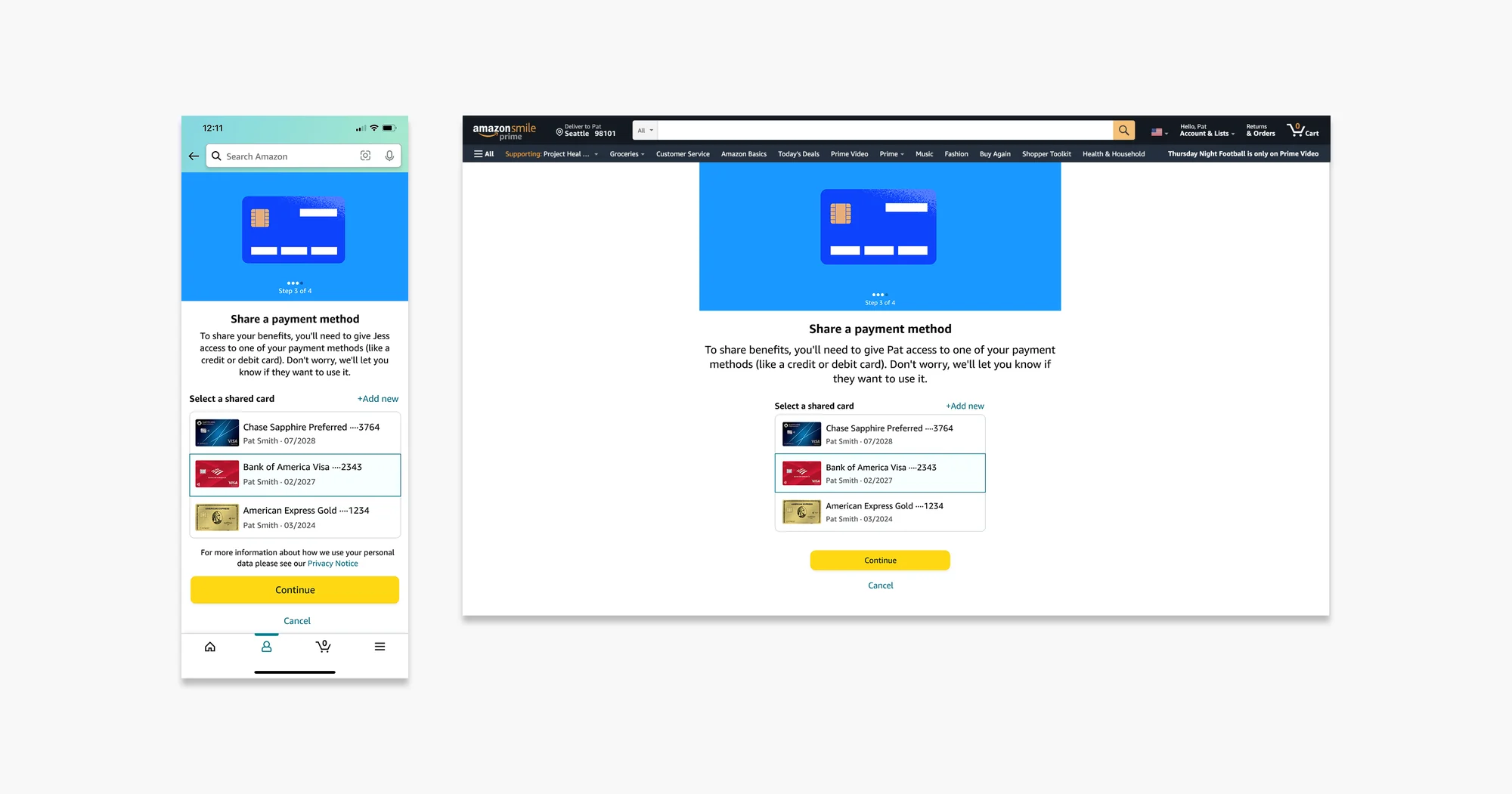Sharing a single payment method instead of the full wallet