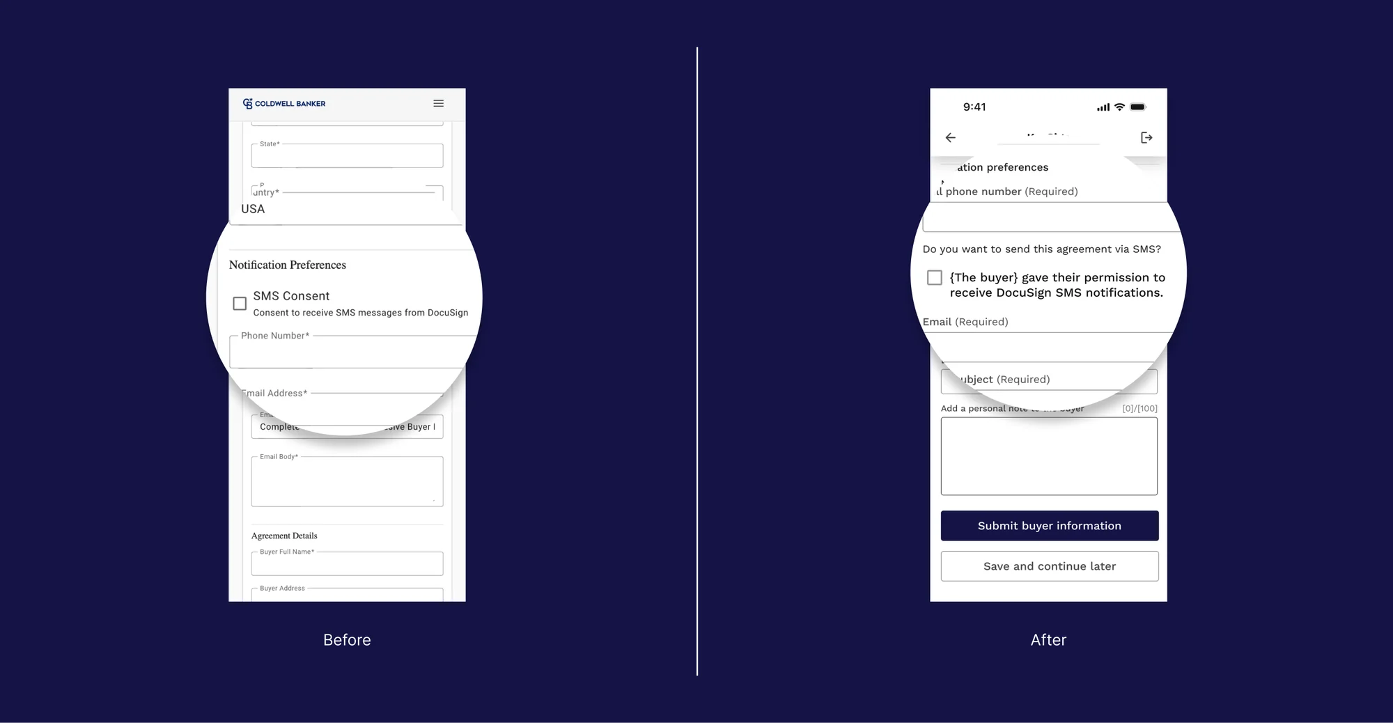 Agreement flow before and after the redesign