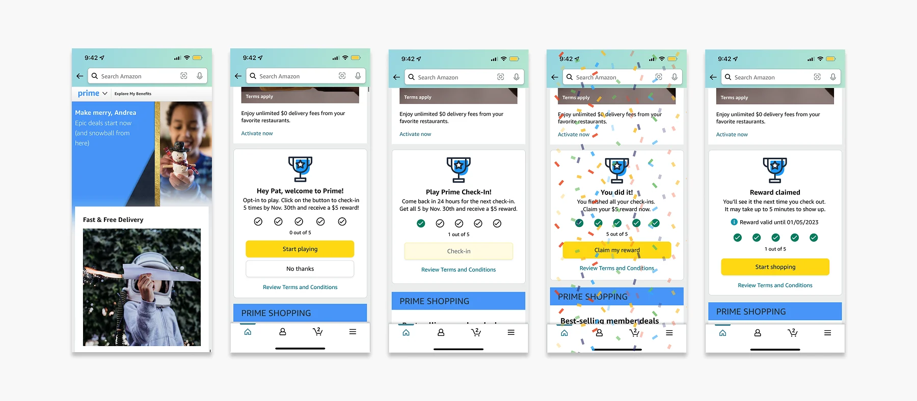 Prime Check-in screens on mobile